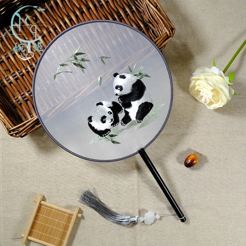 【竹子熊猫513】苏绣团扇古风刺绣扇子