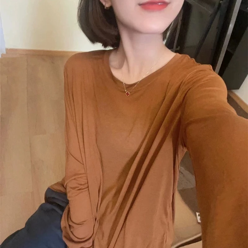 秋冬款打底衫女薄款内搭洋气秋冬修身圆领长袖高弹力爆款上衣t恤