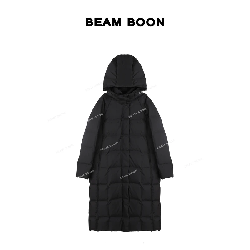 Beam Boon|【玉龙雪山】蓬松加厚3D立裁无缝锁绒白鸭绒中长羽绒服