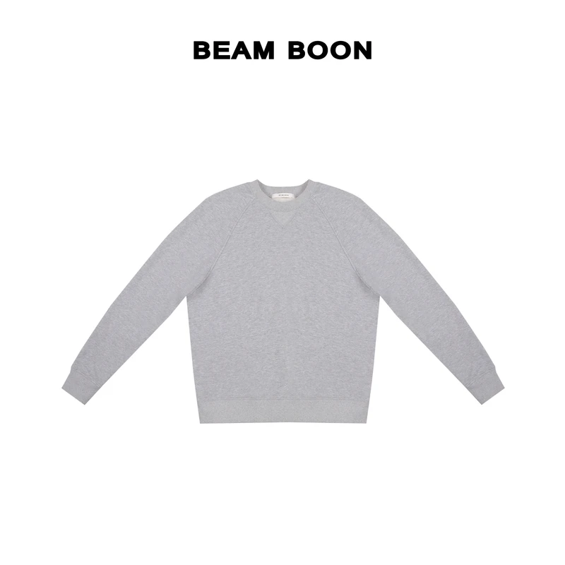 Beam Boon|【小时代】PRA*D全棉麻灰纸片人插肩袖舒适宽松休闲卫衣