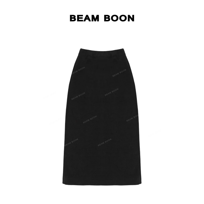 Beam Boon|【超模少女】秋冬复合加厚肌理条绒后开衩设计显瘦半身裙
