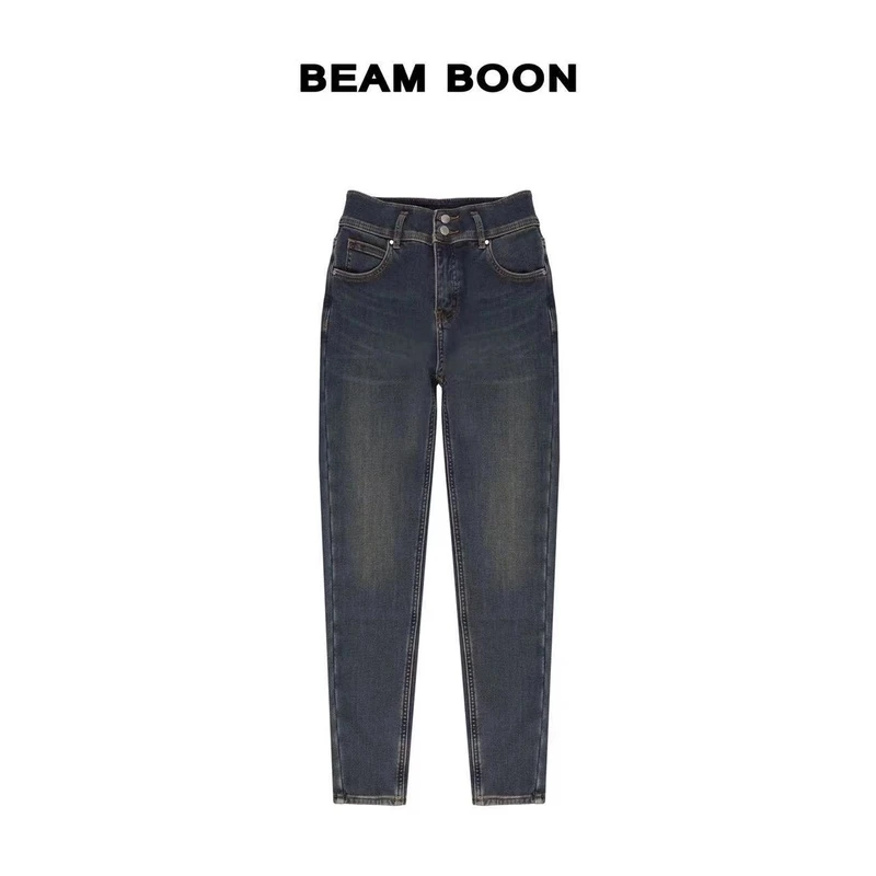 Beam Boon【雪融·牛仔】秋冬三明治3D打印加厚四面弹舒适显瘦牛仔裤