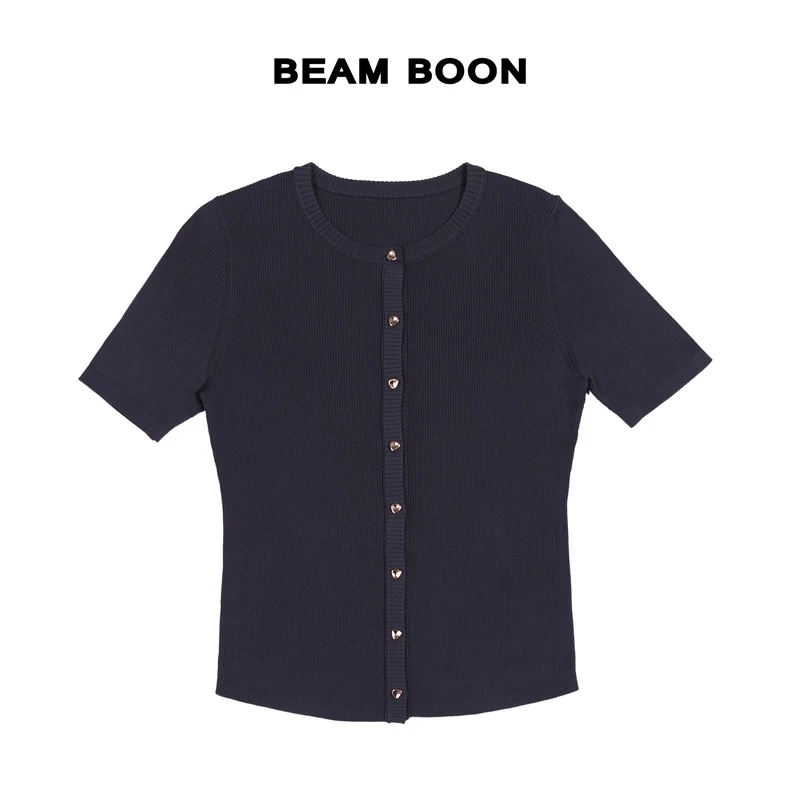 Beam Boon |【简尚】Ep*yayin定织立体坑条透气舒爽通勤简约短开衫