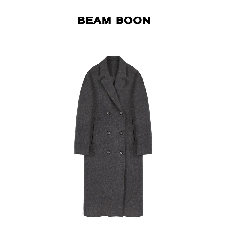 Beam Boon|【千金玛德琳】高奢100%山羊绒手工双面呢中长款大衣外套