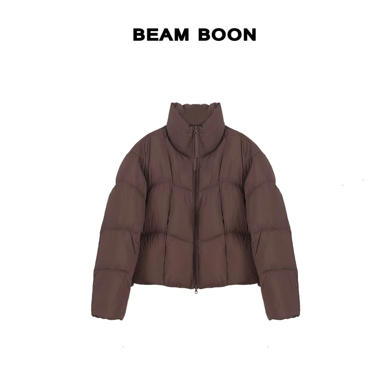 Beam Boon|【泡芙米】江南*蓬松轻暖压格白鸭绒百搭短款立领羽绒服