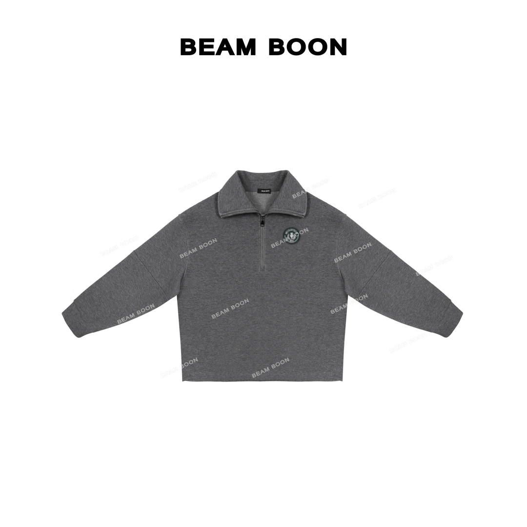 Beam Boon|【奥法庄园】Mck*徽章轻盈蓬软零压半开拉链宽松休闲卫衣