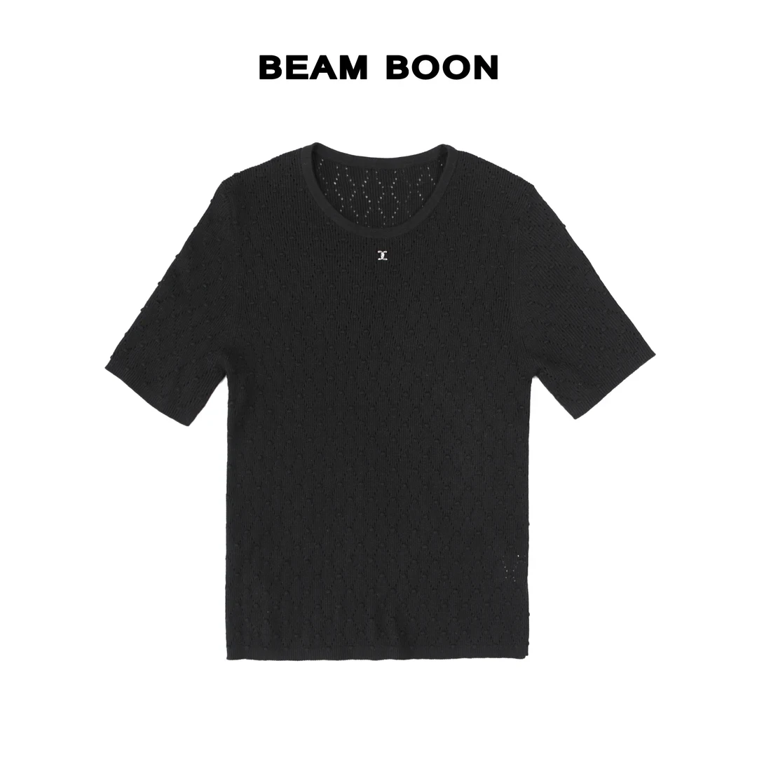 Beam Boon|【空心糖威化】CH*香风超细羊毛镂空立体提花针织短袖
