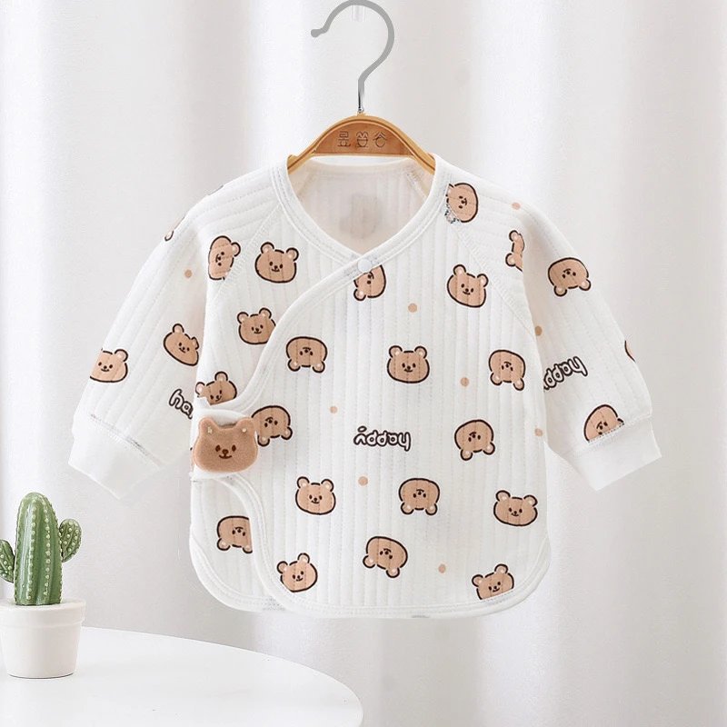 新生婴儿半背衣三层保暖款a类无骨单上衣初生空气棉幼儿月子服