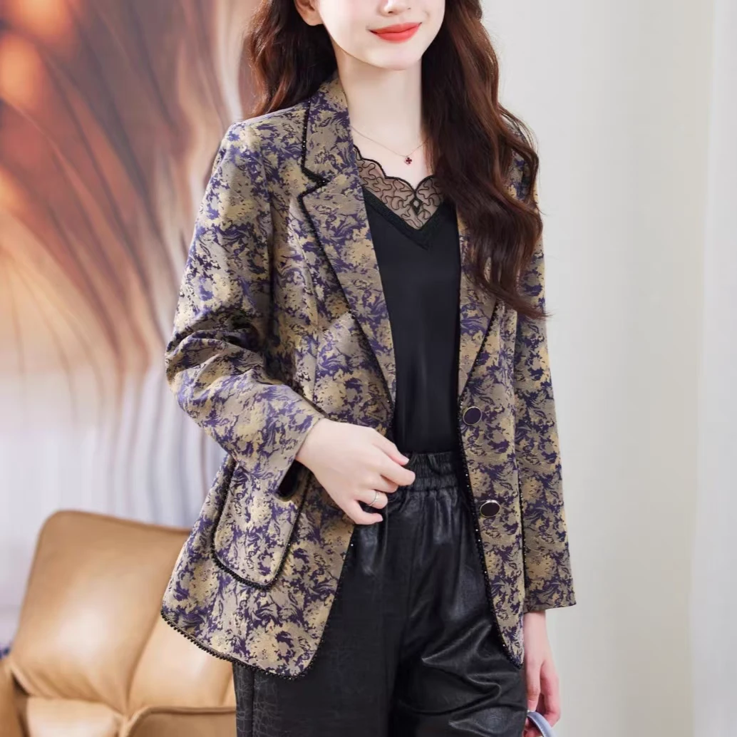 妈妈春装花色西装洋气2025新款中年女装春秋时尚西服大码外套