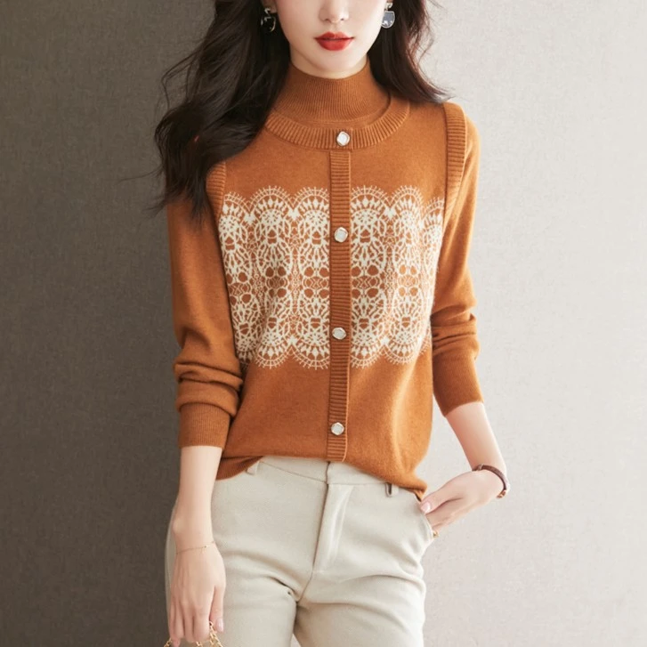 【加厚羊毛衫】秋冬半高领内搭长袖毛衣洋气假两件打底衫8339