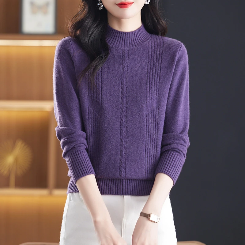 冬季针织衫秋冬新款时尚减龄纯色提花半高领打底衫毛上衣17109