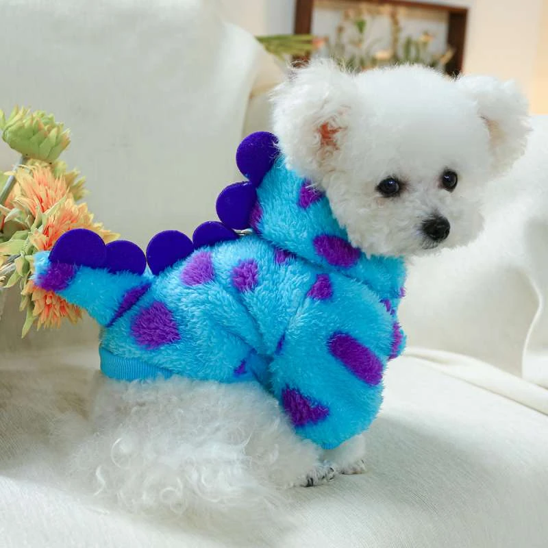 宠物雪纳瑞比熊博美小型犬狗狗秋冬衣服加厚保暖花恐龙帽衫卫衣服