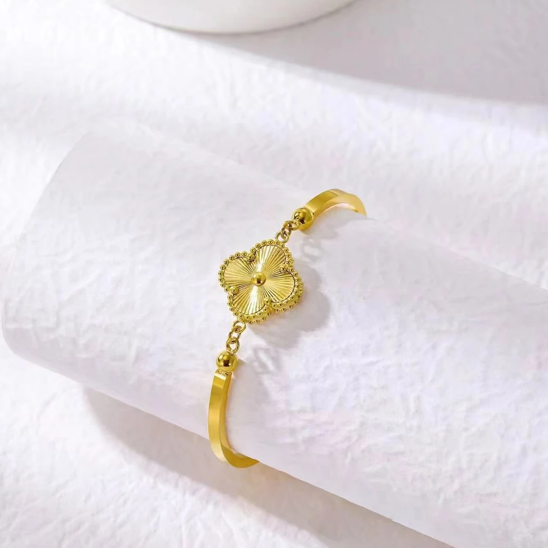 钛钢手镯 四叶草半手镯弯管手镯