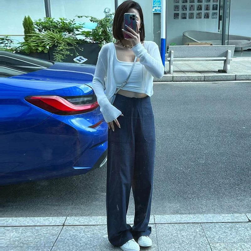 LT亚麻直筒裤子女夏季小众设计感慵懒垂感阔腿裤宽松显瘦休闲裤