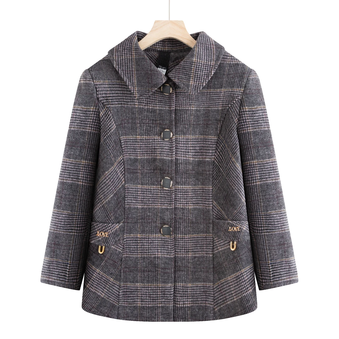 7155-（有内里）秋冬季新款妈妈装呢子格子条纹外套上衣（2号直播间）