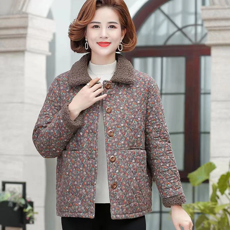 2389冬季新款碎花加绒加厚保暖棉服中老年洋气棉袄（大仓）