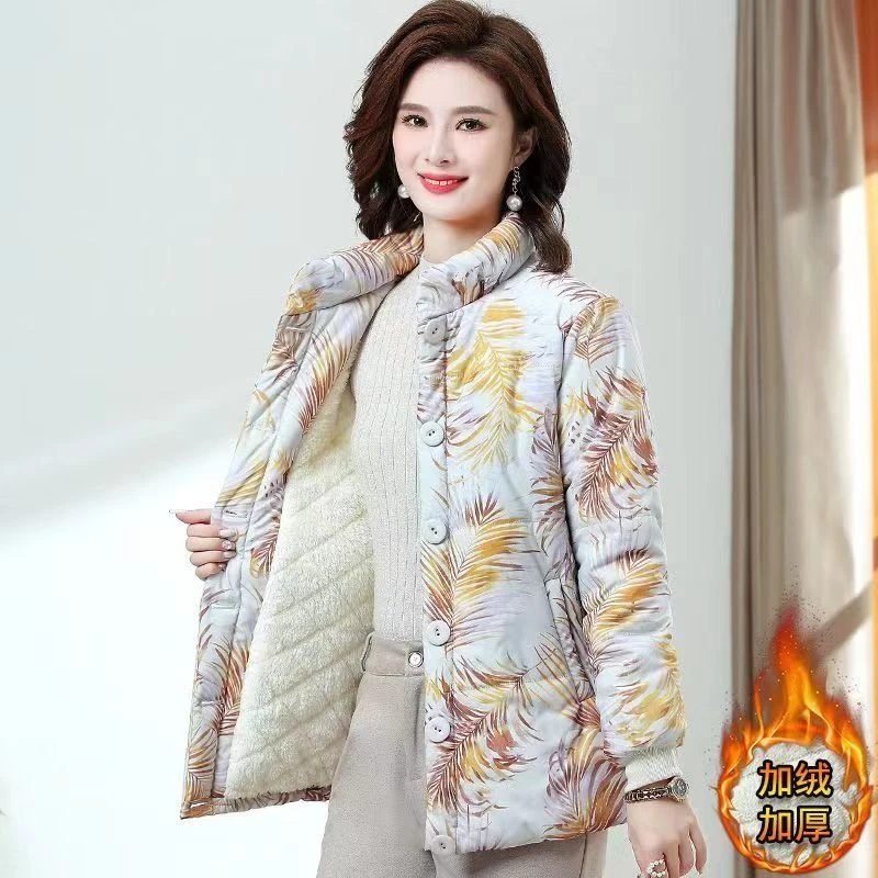 【芬姐】2401秋冬加厚加绒女士加绒印花保暖棉袄