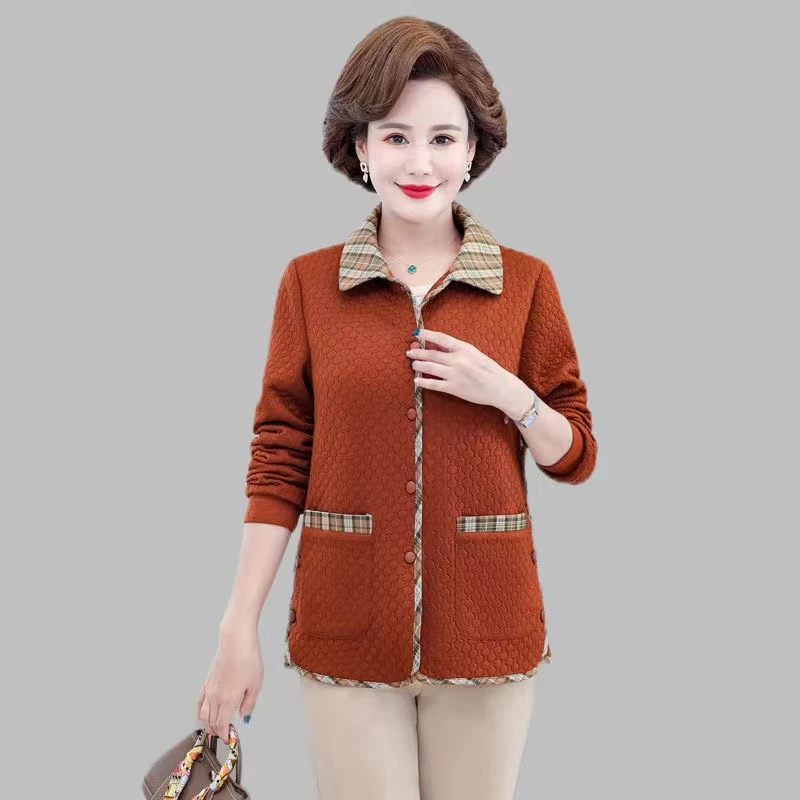 2075-春秋季新款外套女妈妈时尚洋气翻领上衣休闲外套