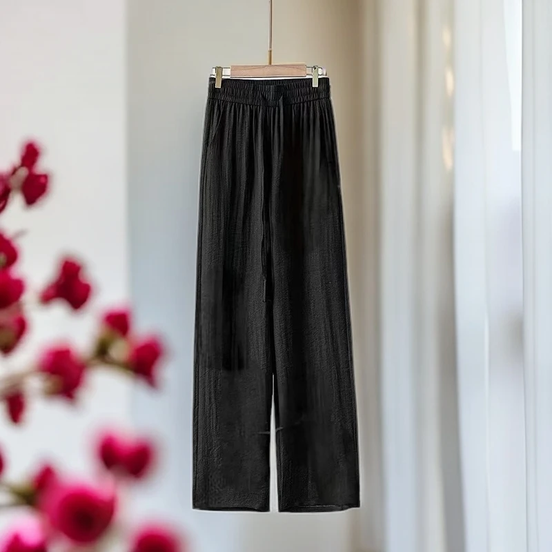 4701宽松显瘦时尚垂感直筒款裤女夏季薄款冰爽百搭阔腿休闲裤