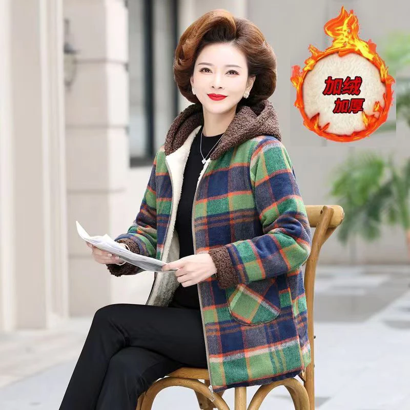 【聂姑娘】2405冬季新款妈妈装冬季加绒连帽女士棉袄（大仓）