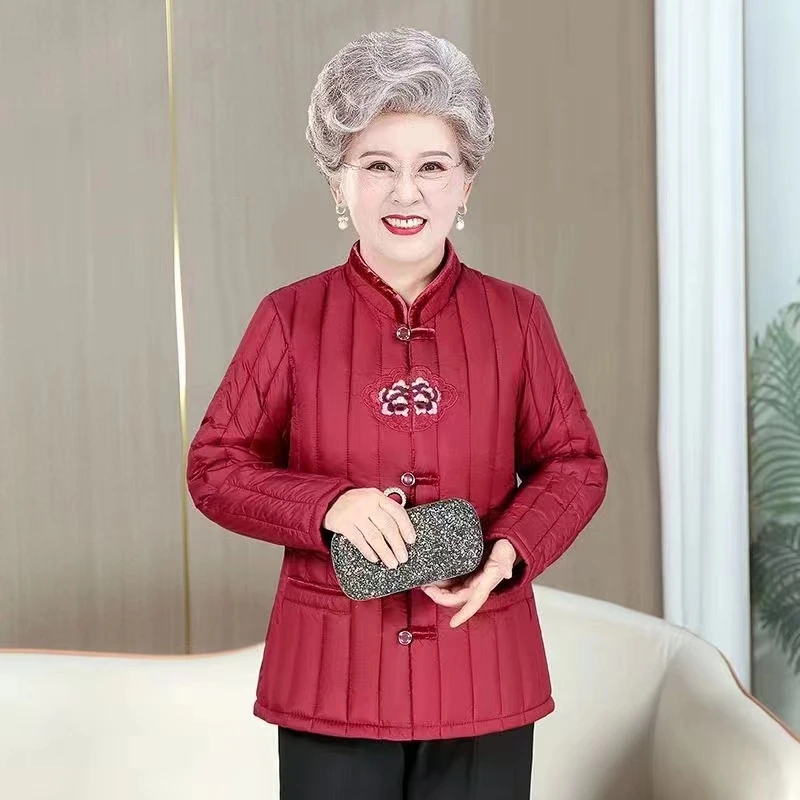 2571冬季新款中老年红色棉服绣花老太太加厚保暖棉袄