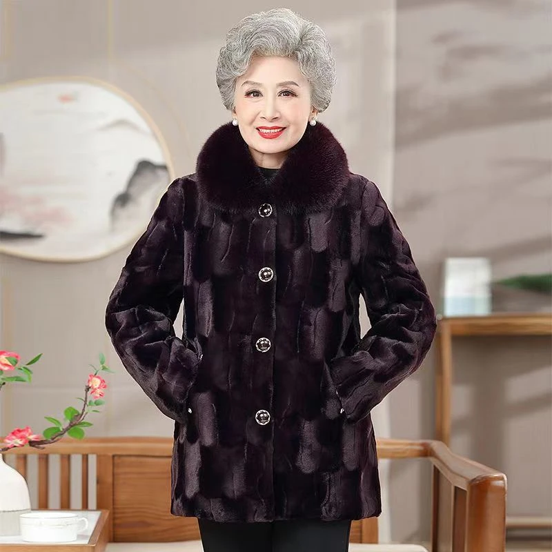 7118水貂绒老年冬季新款加绒外套加厚妈妈装大衣奶奶装（正）