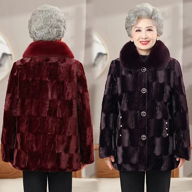 7118老年人冬季新款加绒外套加厚妈妈装大衣奶奶装衣服（正）