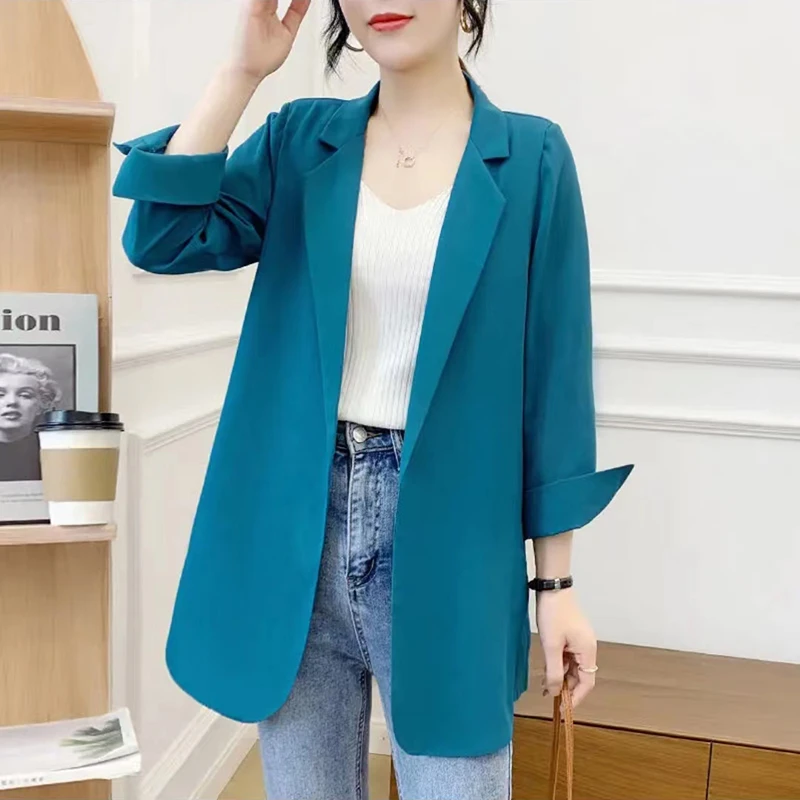 4048春夏新款气质百搭休闲轻薄款女式雪纺七分袖西服(新仓)