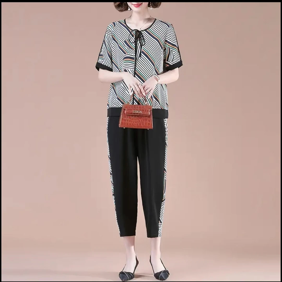 4436气质中年妈妈夏装运动套装洋气两件套中老年女装短袖A2-7-3