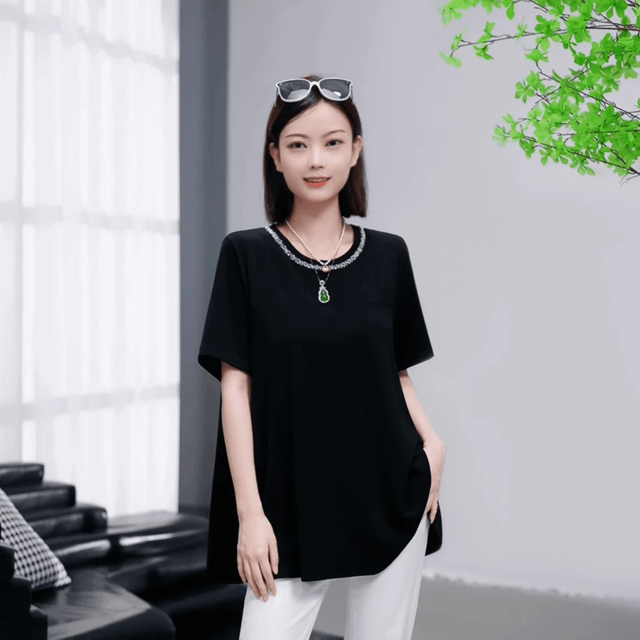 清仓~夏新款重工百褶拼接宽松显瘦时尚百搭纯色T恤上衣