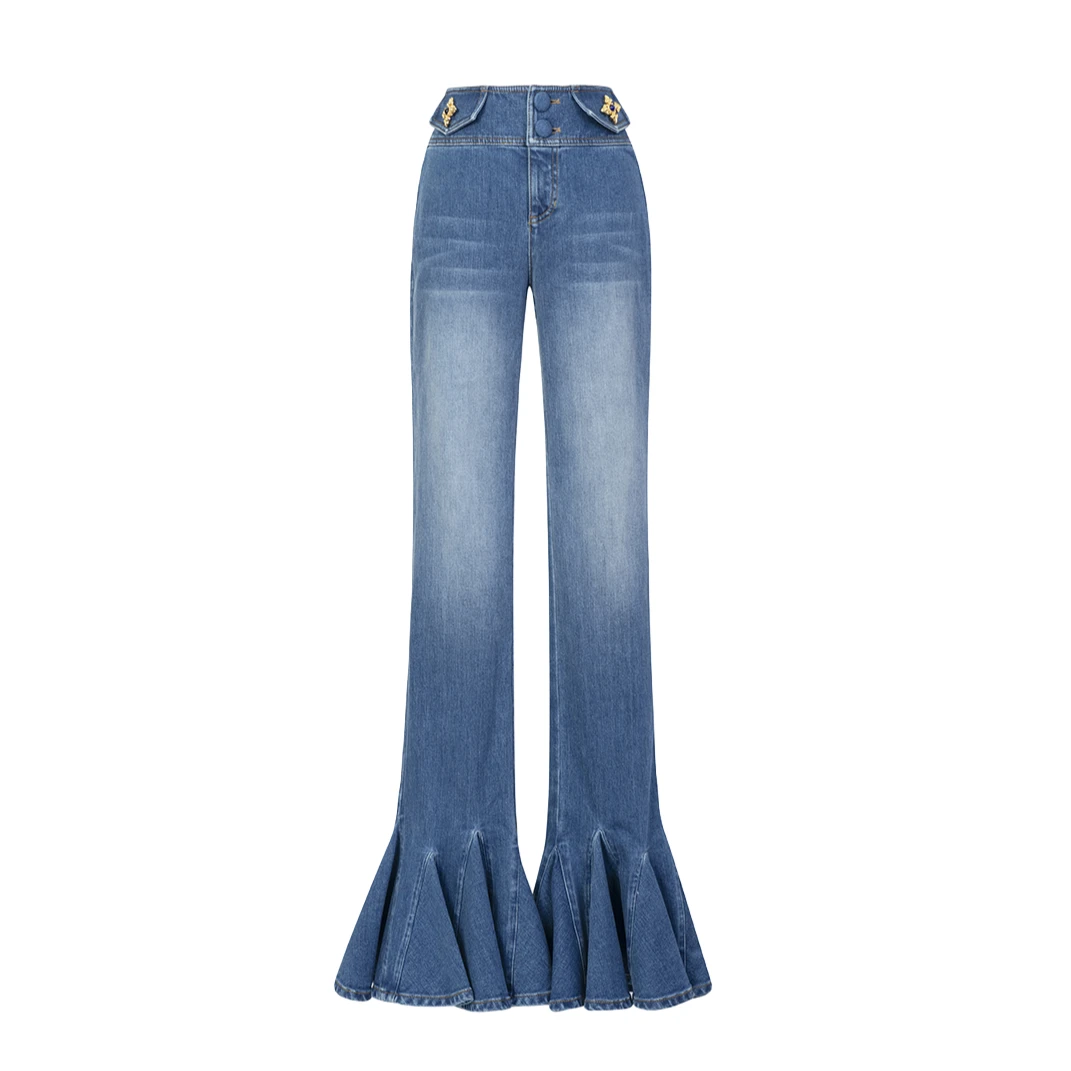 LeFame/拉飞姆春季新款时尚洗水开叉喇叭裤牛仔裤LF24C11NP068