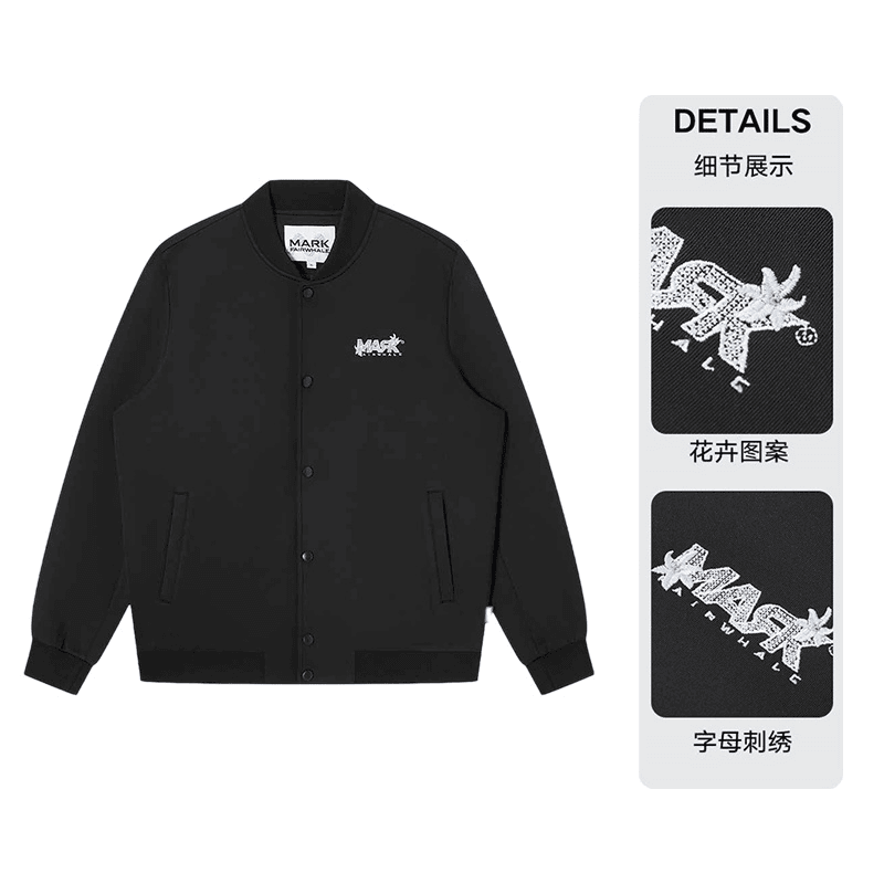 马克华菲字母花卉刺绣棒球夹克男23秋季新款时尚休闲美式复古外套