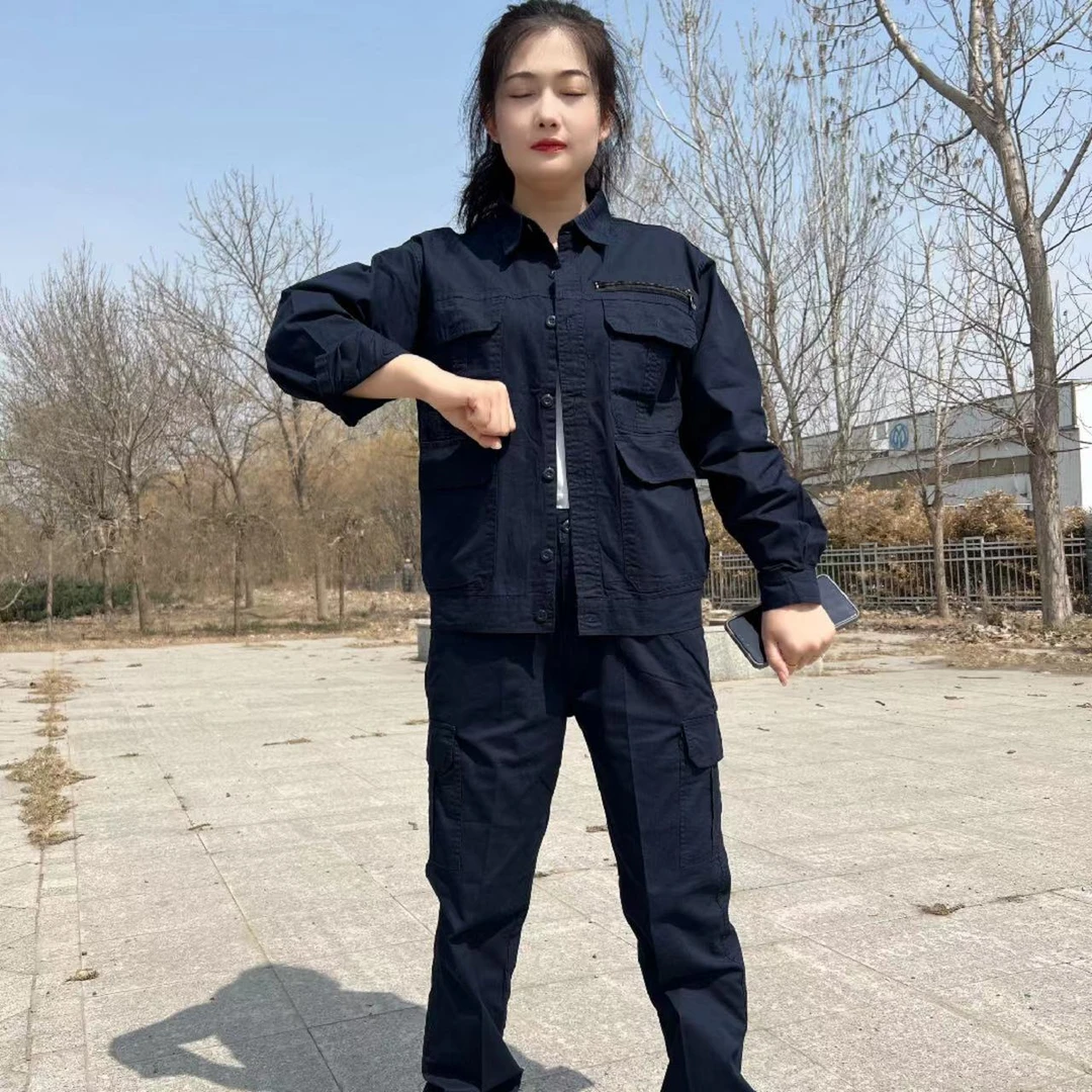 560夏季藏蓝色薄款棉户外休闲工作结实耐磨长袖透气上衣裤子套装