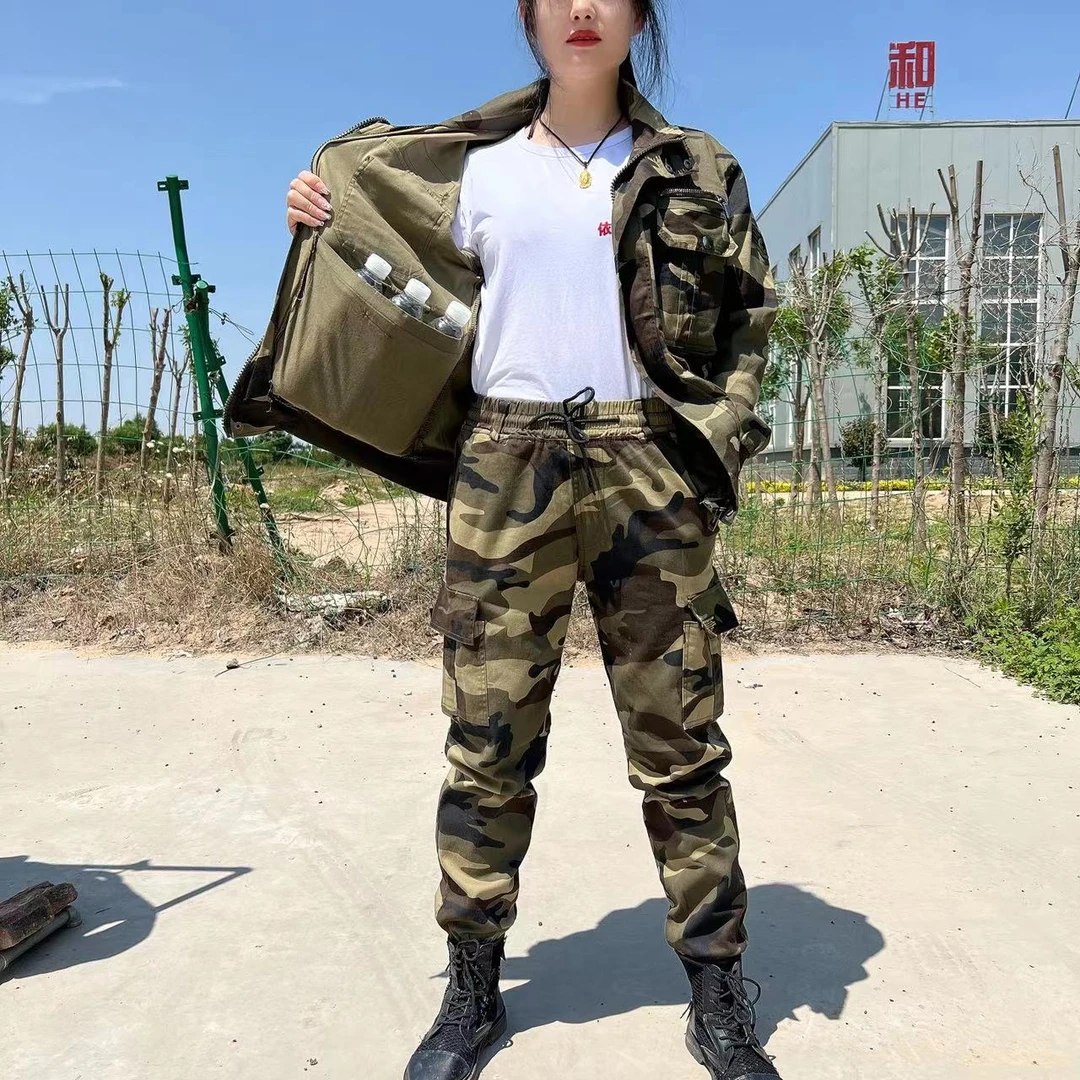 8春秋款户外休闲迷彩弹力耐磨工作上衣裤子套装 男女同款