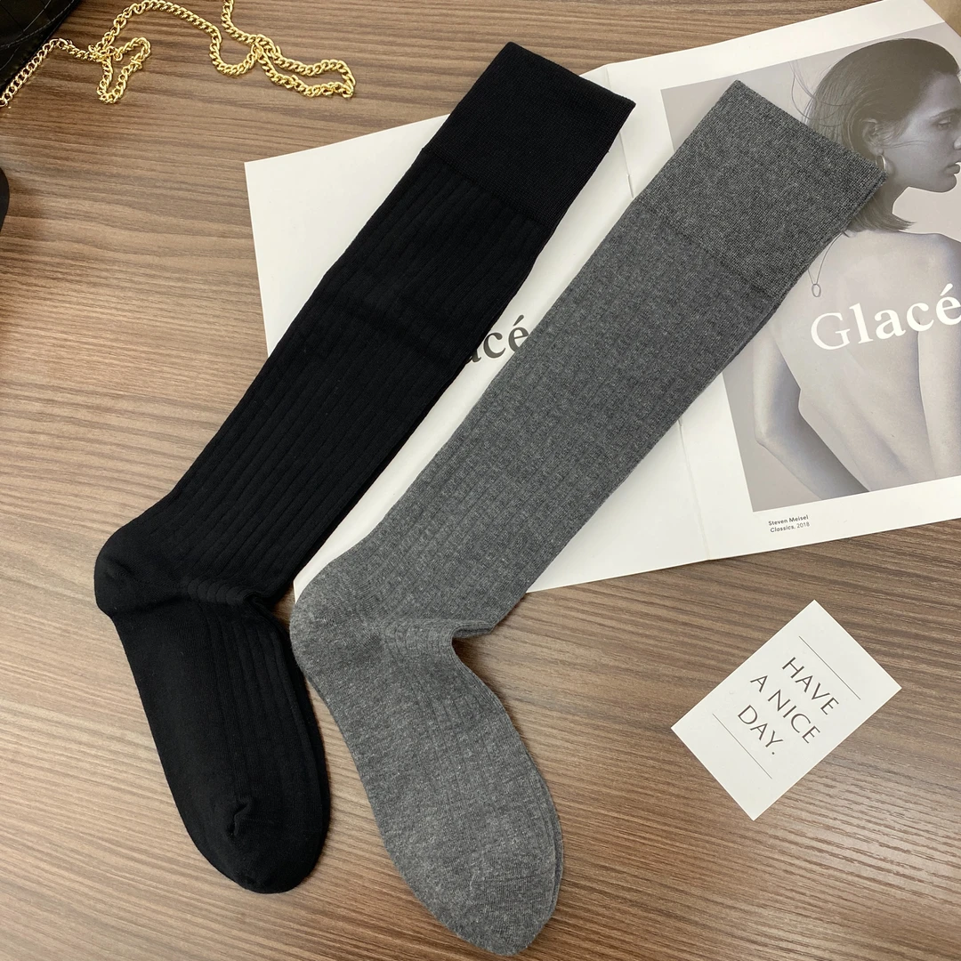 韩版新款纯色坑条网红时尚显瘦小腿袜
