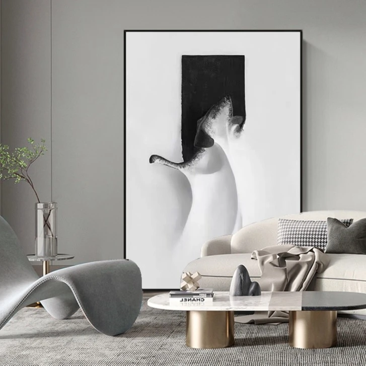 【黑白意境】意式客厅画玄关餐厅笔触肌理感挂画现代简约极简挂画