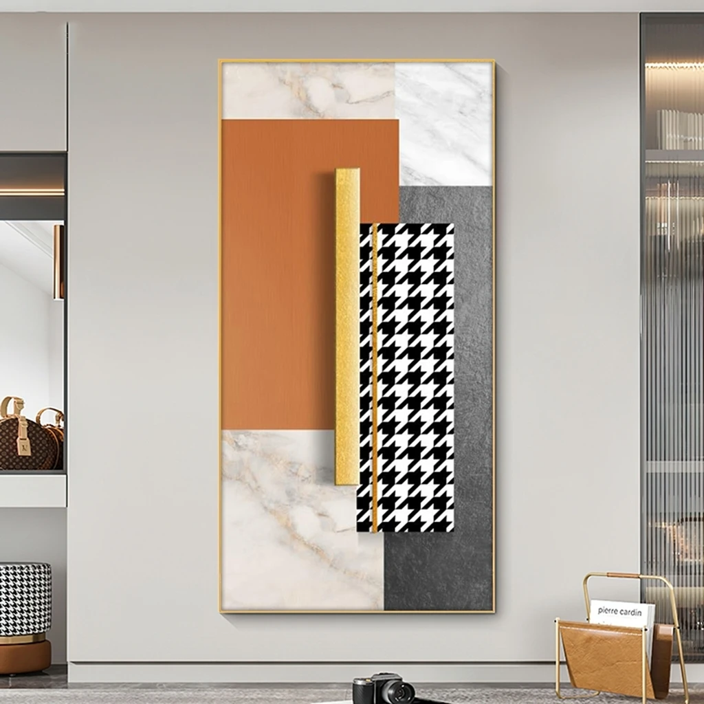 抽象玄关装饰画轻奢走廊尽头过道墙壁画竖版现代简约客厅线条挂画