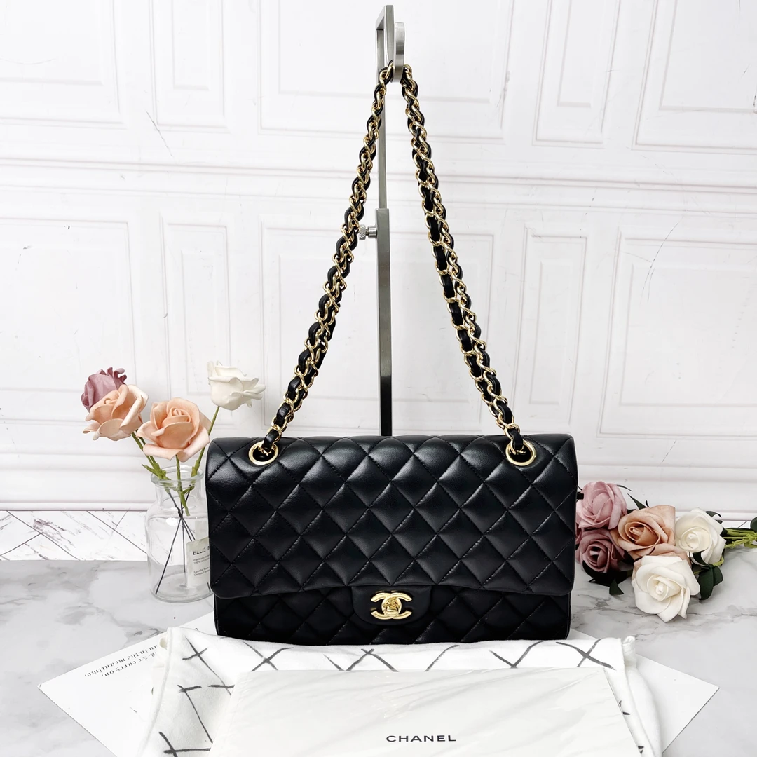 95新 Chanel/香奈儿 黑色羊皮中号CF单肩包经典时尚