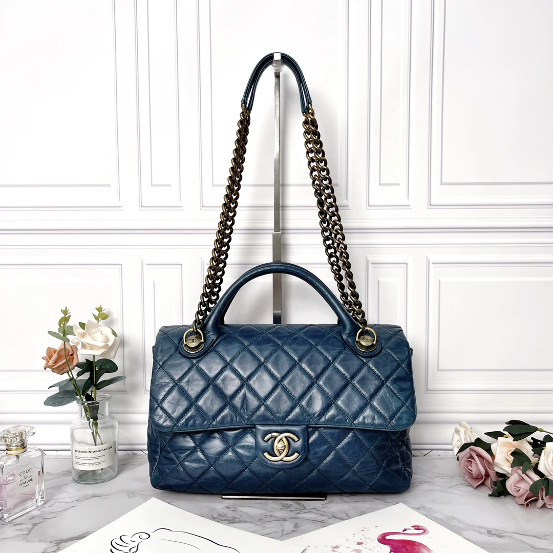 95新 Chanel/香奈儿 蓝色链条手提单肩包经典时尚