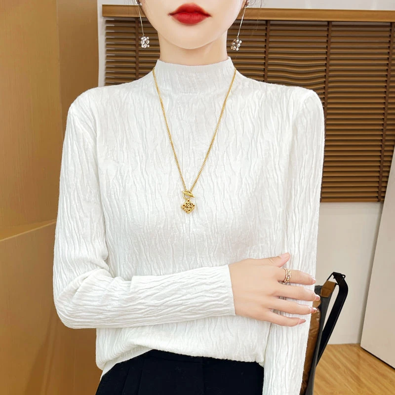 减龄通勤纯色长袖显瘦修身百搭毛衣洋气时髦简约针织衫时尚半高领