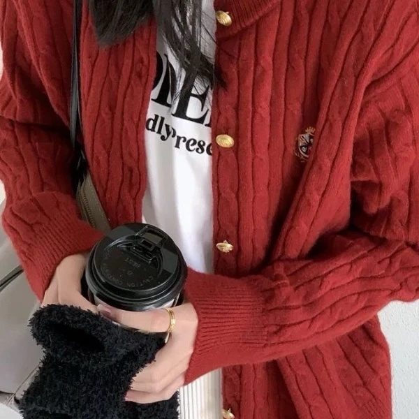 慵懒风刺绣复古毛衣针织衫洋气时尚百搭外穿宽松显瘦减龄毛衣外套