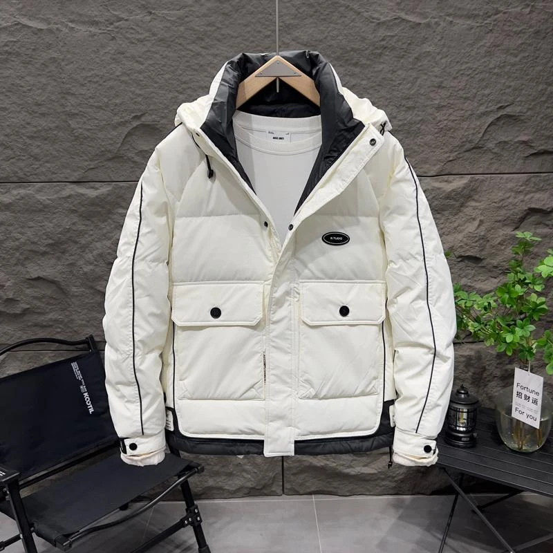 男士冬款连帽羽绒服加厚短款免洗面包服青年流行纯色休闲外穿上衣