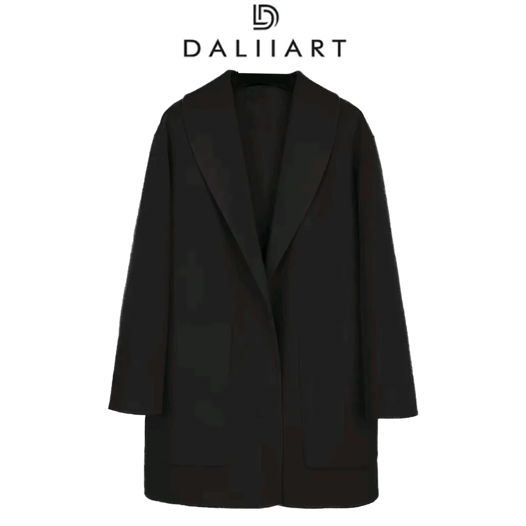 DALIART 青果领大衣 10山羊绒90澳洲绵羊毛气质长袖外套DLWT0666