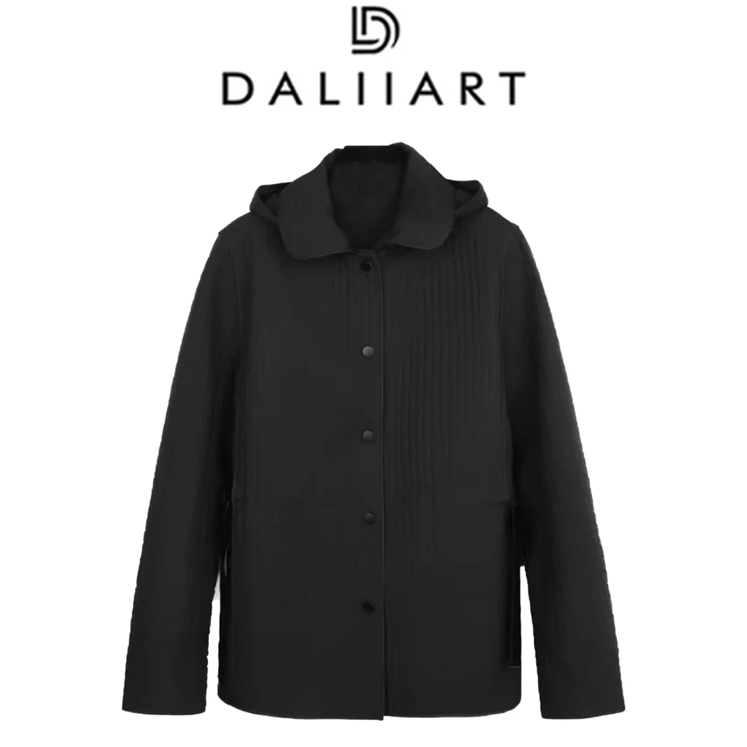 DALIART 米兰之夜 衔格条纹可拆卸连帽防风保暖棉服外套DLWT0653