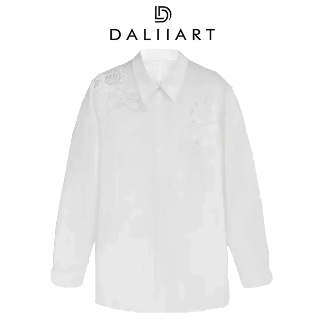 大丽高定女装 女明星 鲁泰100棉镂空方珠刺绣备扣衬衫DLTX0999