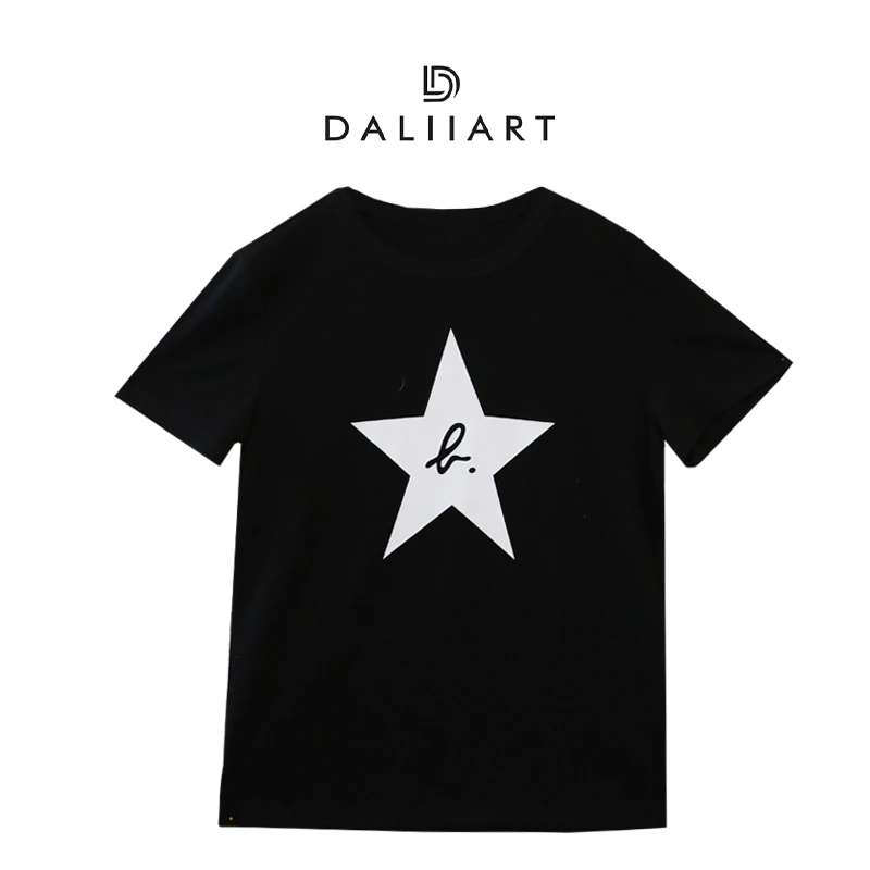 大丽 看星星 五角星T恤32支新疆长绒印花百搭圆领短袖DLTX0835
