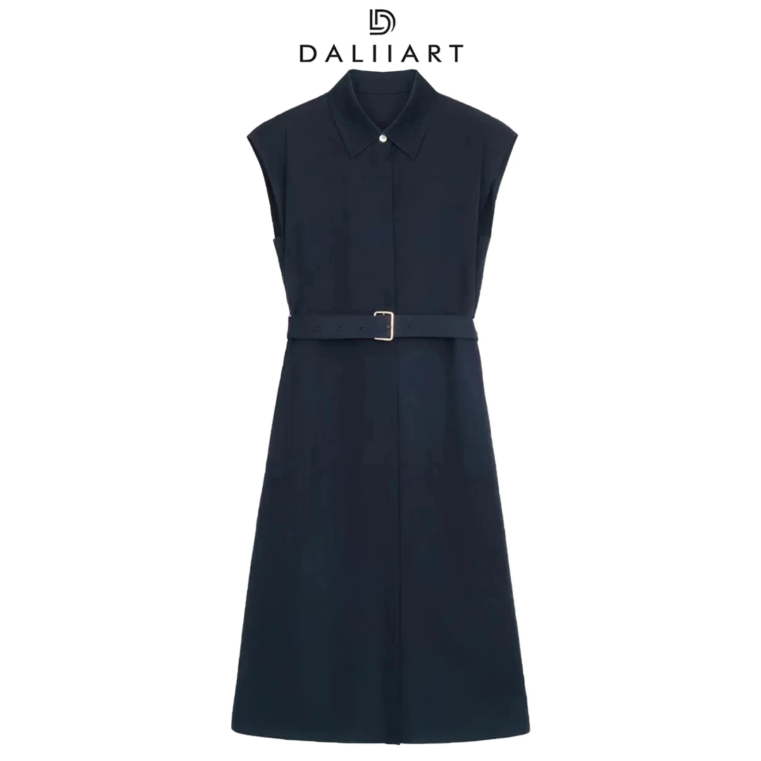 DALIART 莫妮卡 6A桑蚕丝100S高支长绒棉翻领腰带连衣裙DLQZ0553