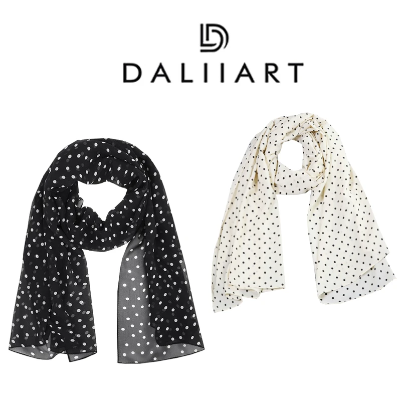 大丽高定23MM 6A级弹力双绉桑蚕丝复古波点丝巾围巾披肩DLSP0207