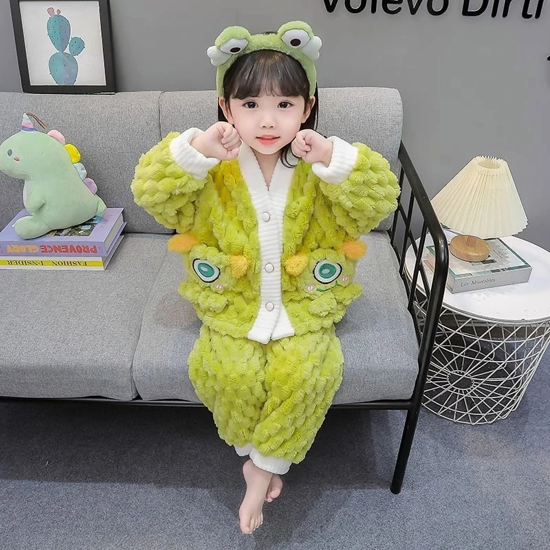 反季女童法兰绒睡衣冬季新款儿童家居服宝宝加厚珊瑚绒秋冬装套装