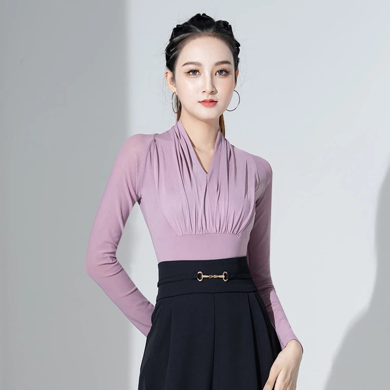 摩登舞上衣新款交谊舞蹈练功服挂领连体国标舞吉特巴拉丁舞服装女